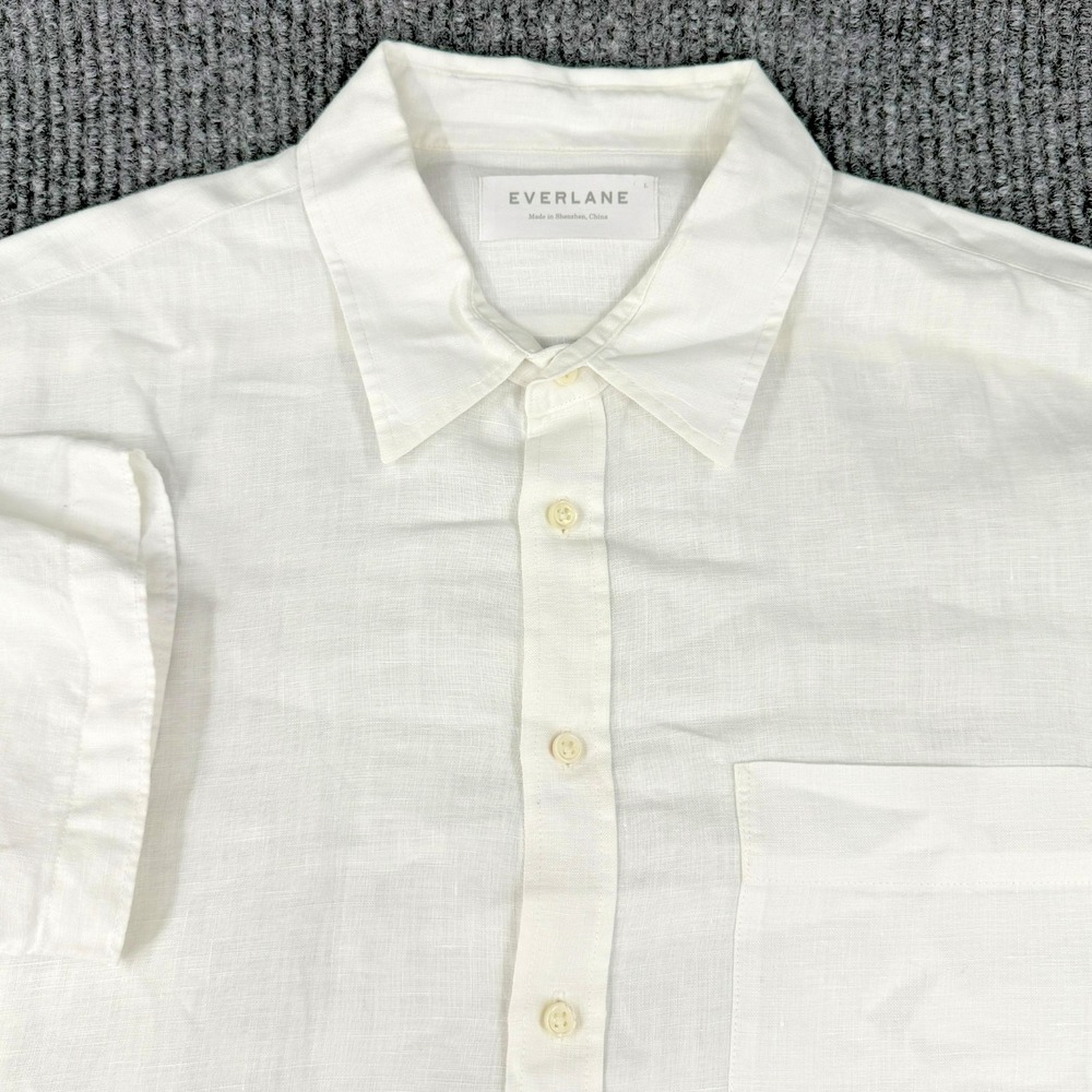 Everlane Mens Short Sleeve Button Up Shirt L 100% Linen Camp Classic Utilitarian